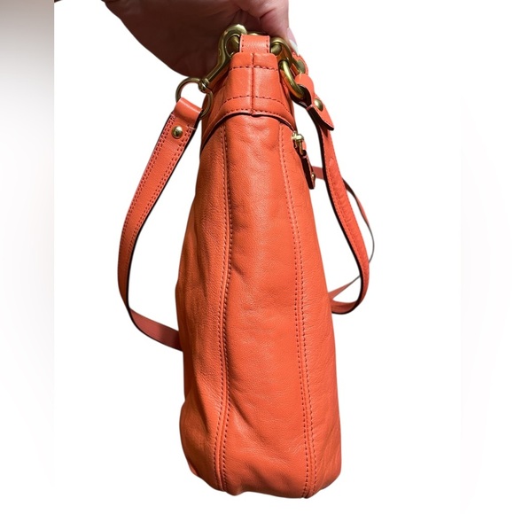 Coach Ashley Leather Convertible Hobo Bag - Coral Orange - Picture 12 of 15